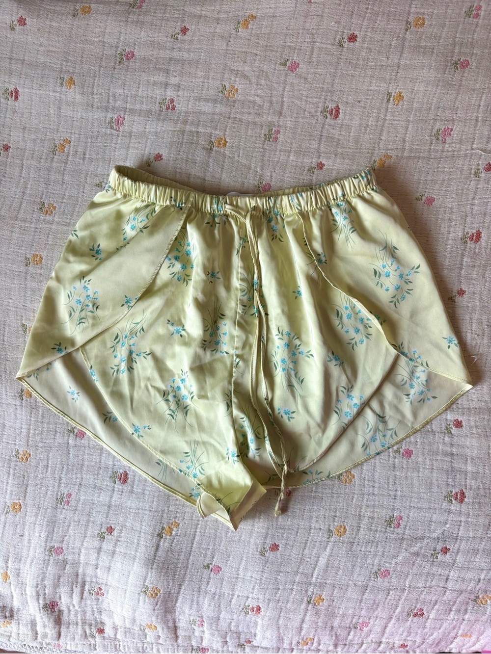 Light Yellow Floral Lounge Shorts Babydoll Coquette Sleep Shorts